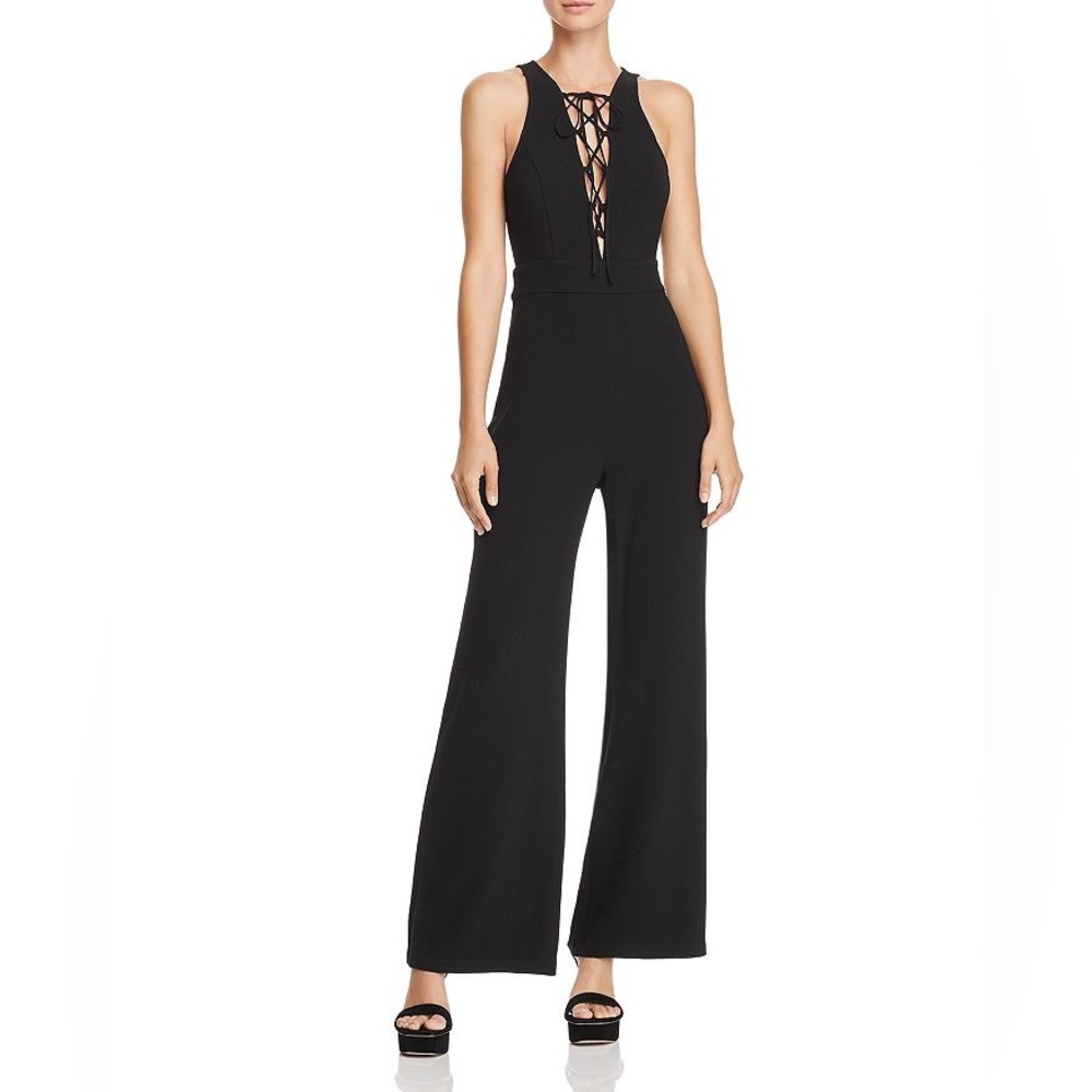 WAYF Black Lace Up Wide Leg Jumpsuit
